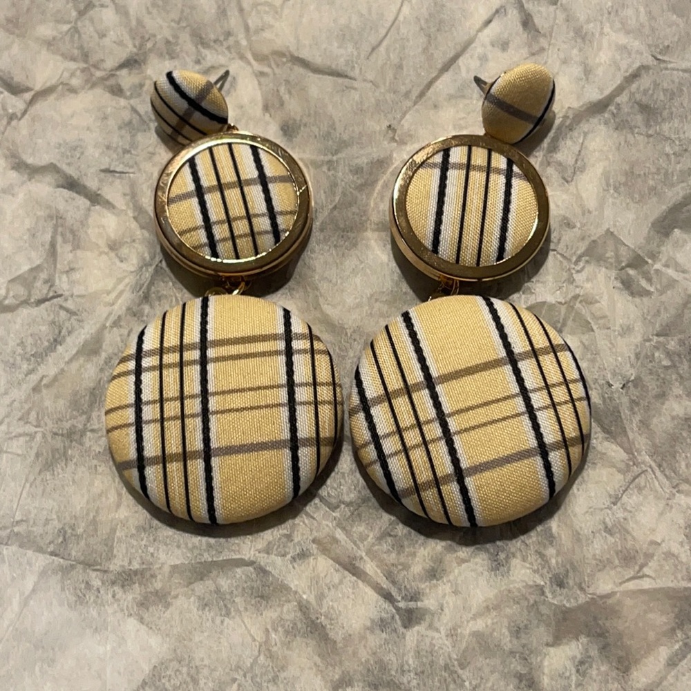 Round Plaid Earrings With Gold Plate On Back